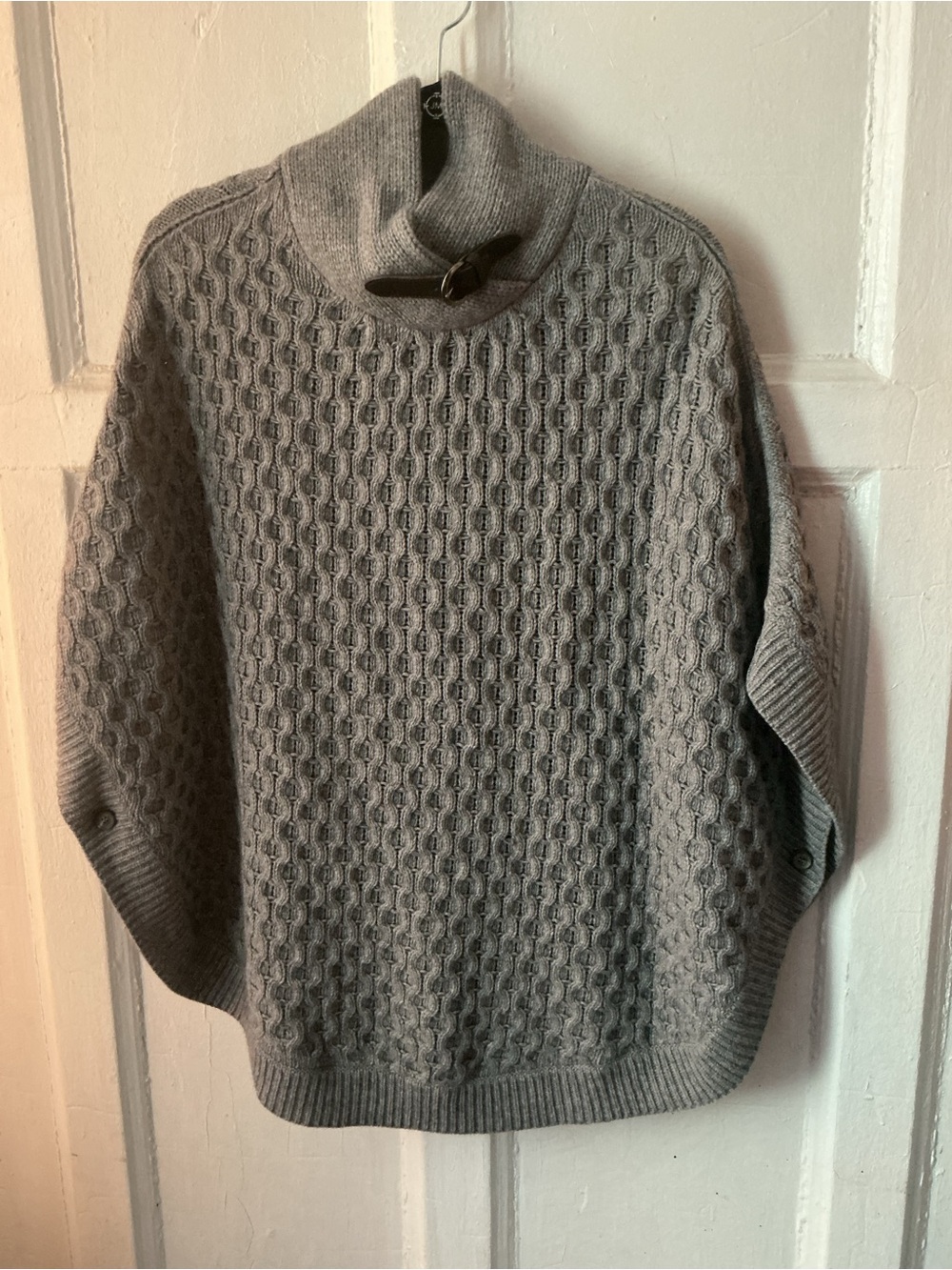 Massimo Dutti Gray Cable Turtleneck Poncho Sweater